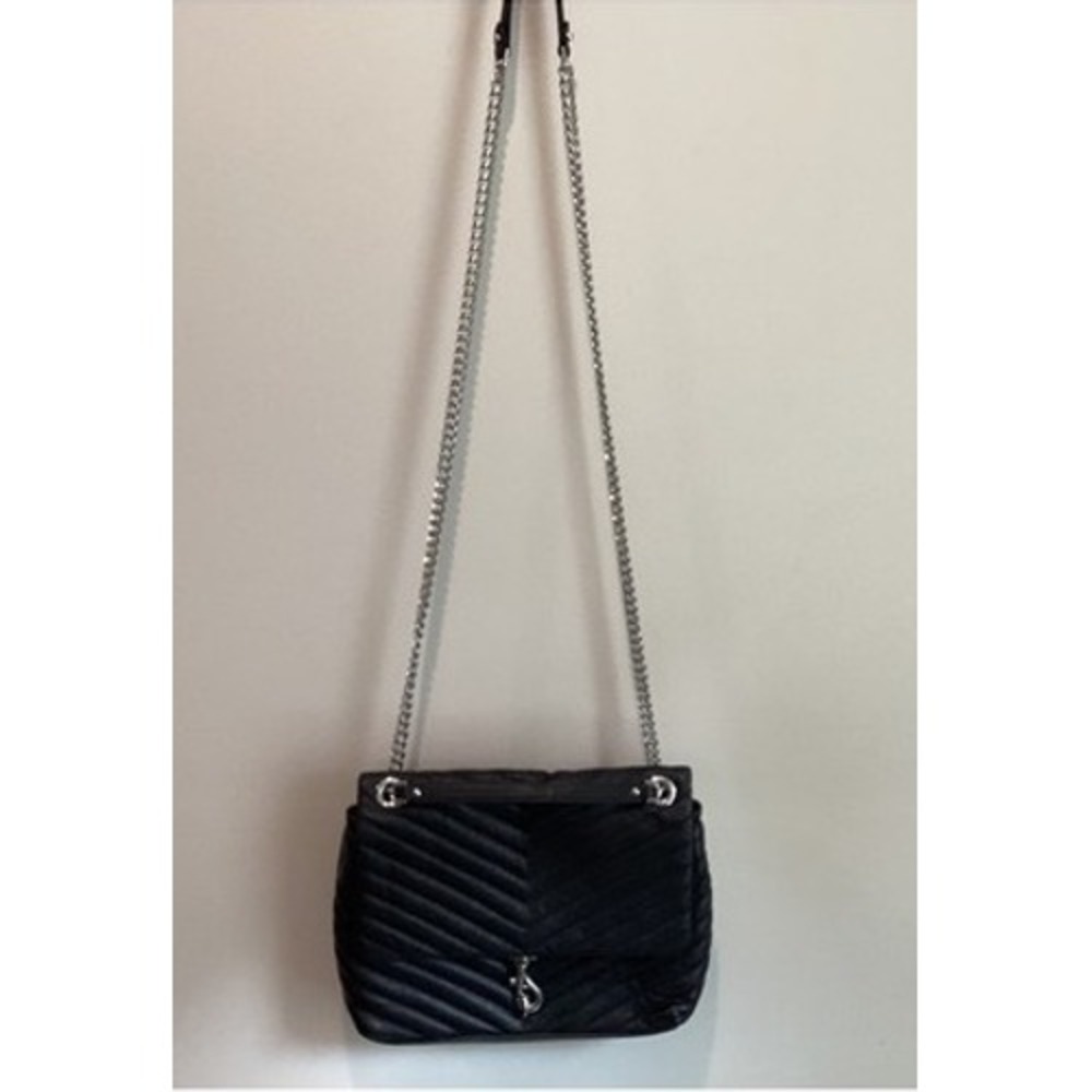 Rebecca Minkoff Edie Flap Shoulder Bag Black Quilted Leather Silver Hardware